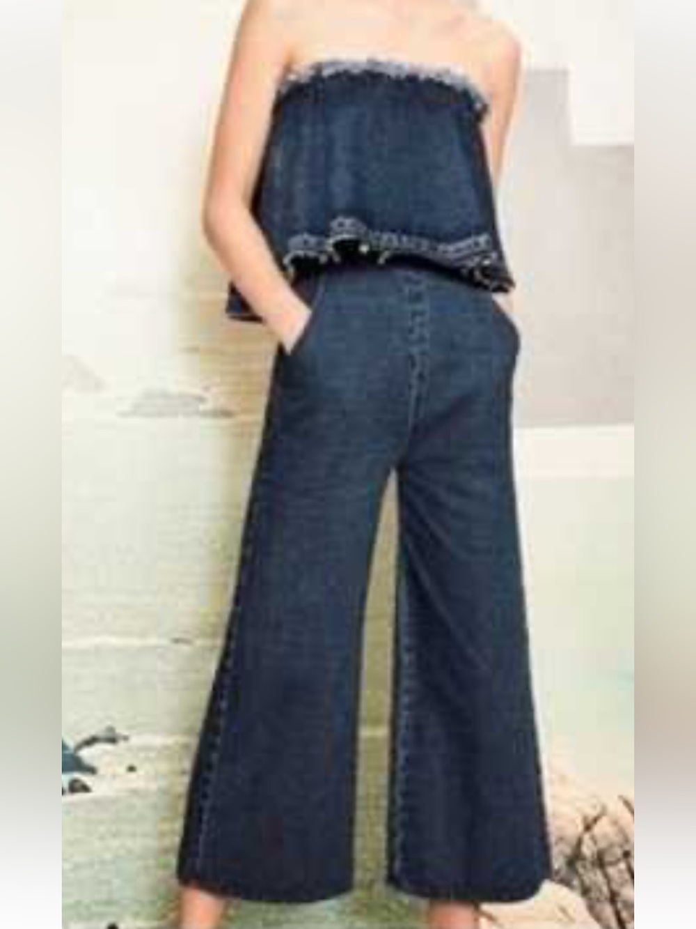 Anthropologie HEI Dark Blue Strapless Denim Jumpsuit - Picture 1 of 3